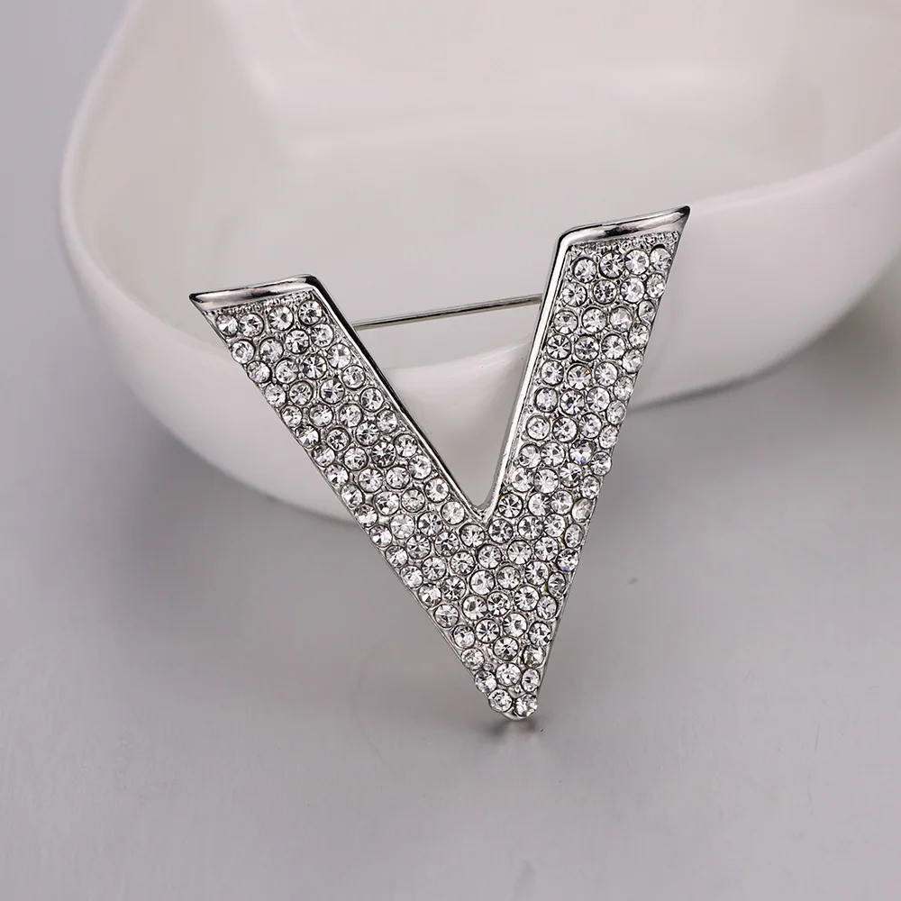 i-Remiel New Minimalist Crystal New Letter V Brooch Pin Rhinestone Triangle Brooches and Pins for Men's Shirt Collar Accessories