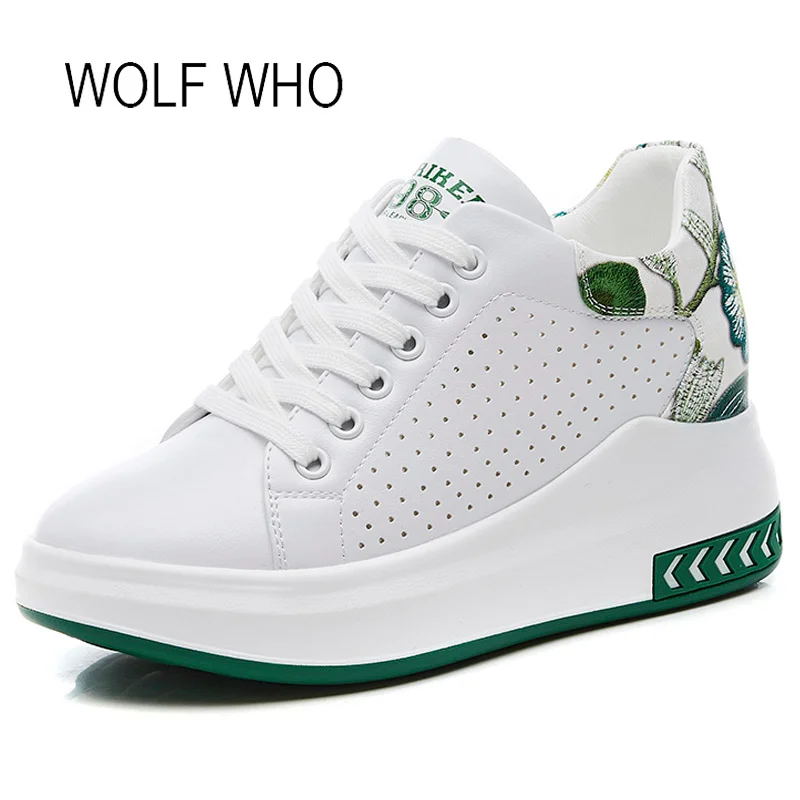 

WOLF WHO 2018 Hidden Heels Women Platform Wedge Sneakers Ladies Leather White Shoes Female Krasovki Tenis Feminino Casual h-265