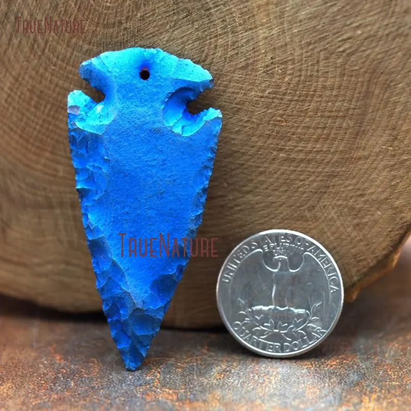 20171208-PM8215- Blue Flint Pendant Titanium Hammered Arrowhead Pendant_4
