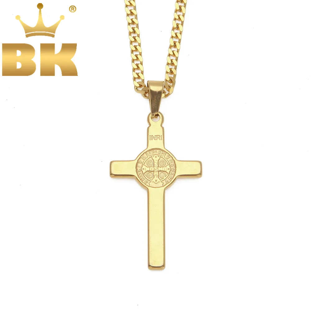 Крест с надписью INRI Jesus кулон для мужчин золотой цвет цепь ожерелье из