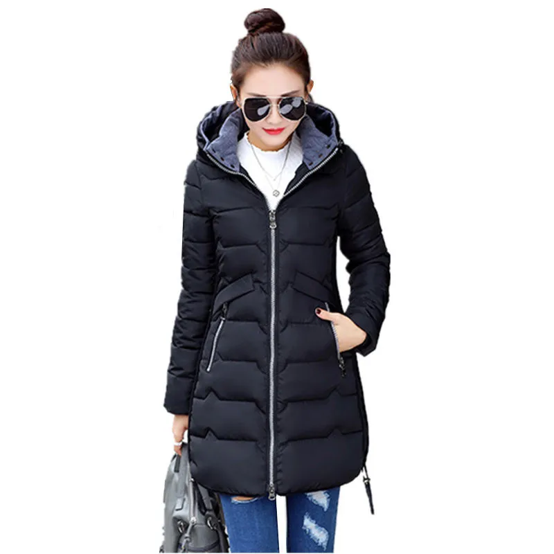 New Wadded Winter Jacket Women Cotton Long Jacket Fashion 2017 Girls Padded Slim Plus Size Hooded Parkas Stand Collar Coat C423