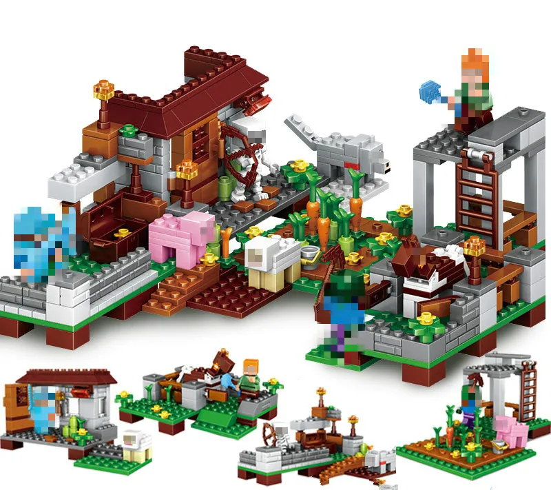 

The Village 390Pcs Mini Bricks 4 In 1 My Cube World Set Building Blocks Figures Toys for Children Compatible with Lepins Model