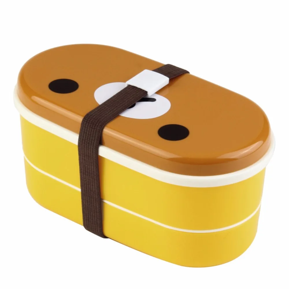 Бытовая Милая пластиковая Bento обеденная посуда коробка коричневый цвет
