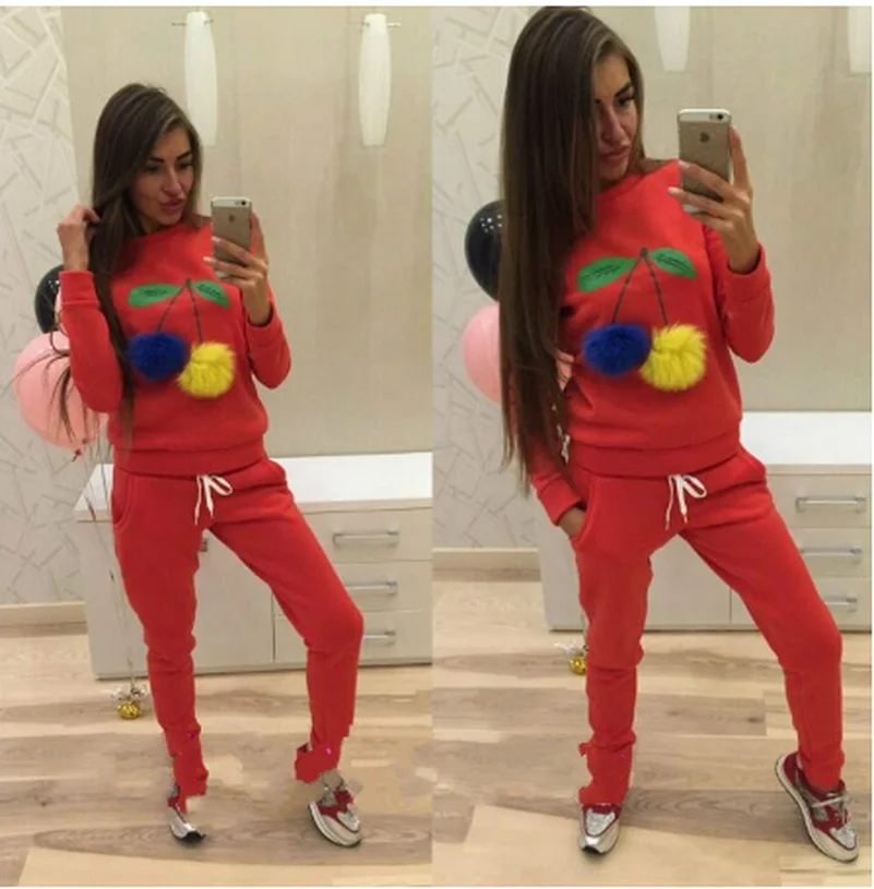 Женский спортивный костюм Cherry cute Suit Set 2020 из двух предметов в спортивном стиле