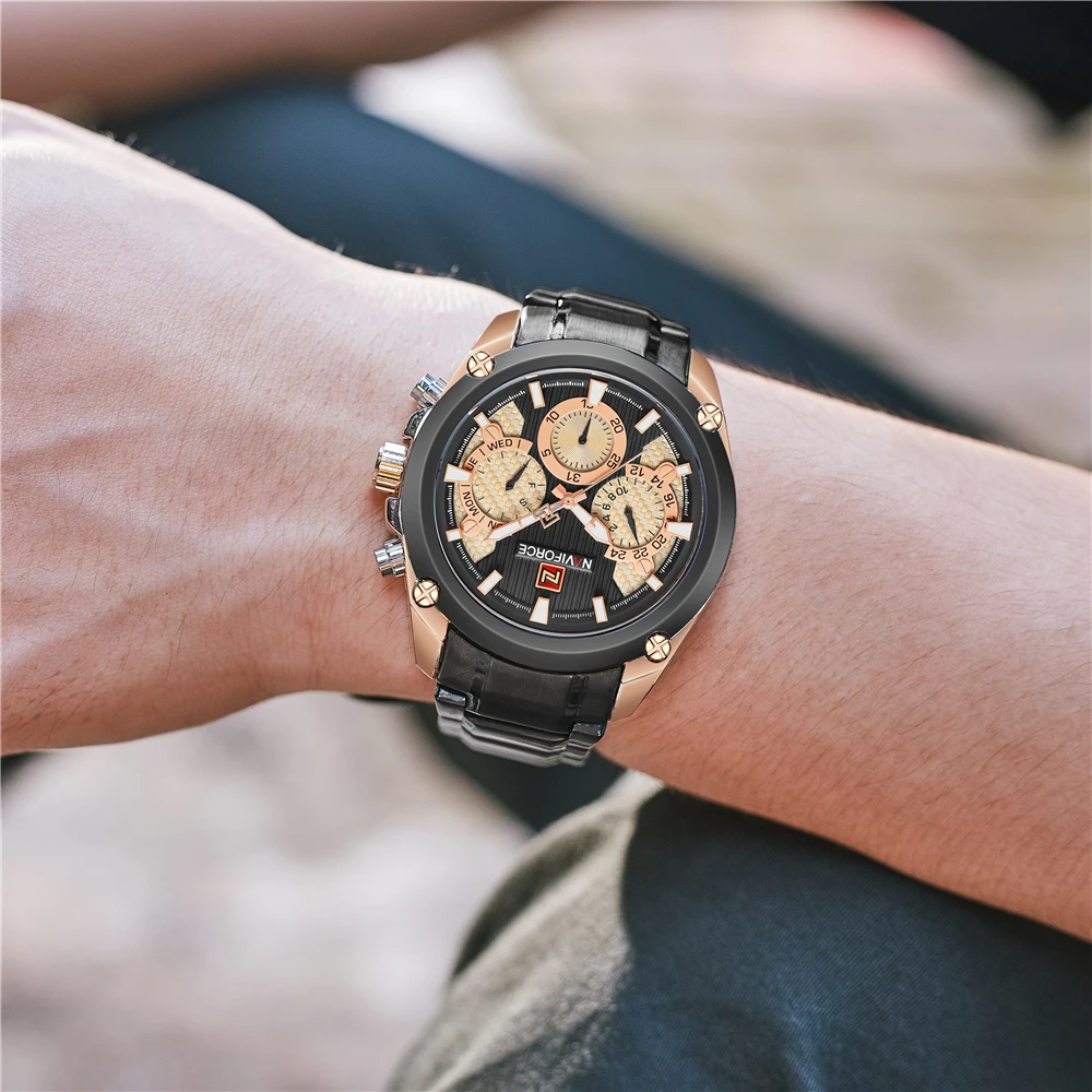 NAVIFORCE Лидирующий бренд мужские модные кварцевые наручные часы водонепроницаемые из нержавеющей стали военные спортивные часы Relogio Masculino