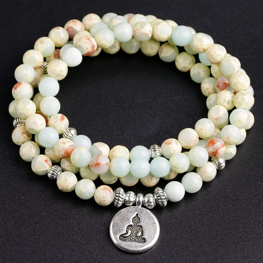 

Natural 6MM Imperial stone 108 Mala Beaded Bracelet Women Calm Lotus Buddha Tree Charm Yoga Meditation Men Jewelry Gift