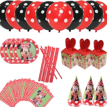 

Minnie Mouse Paper Plates Cups Disposable Tableware Sets Christmas gifts for Girl Happy Birthday Parrty supplies Home Decoration