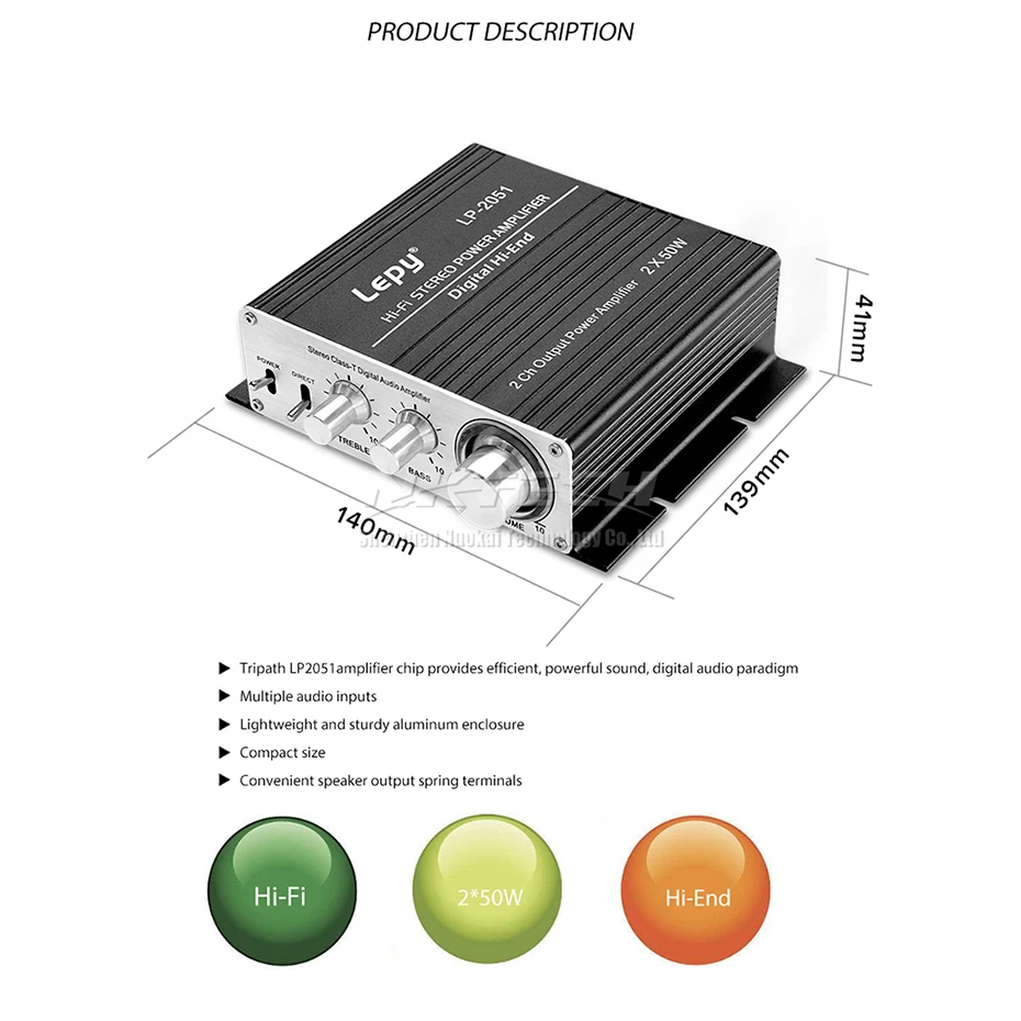 LP-2051 Lepy Hi-Fi стерео усилитель мощности цифровой плеер Hi-End бас класс-T 2CH Tri-path 2x50 Вт RMS аудио автомобильный домашний MP3 Усилитель DIY