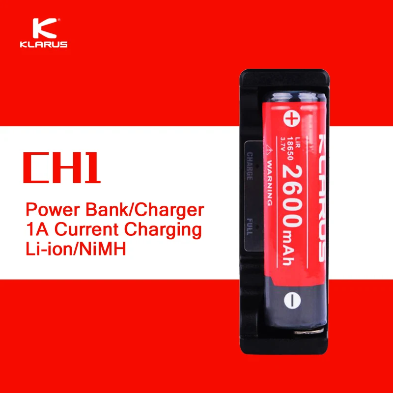 

Original Klarus CH1 USB Intelligent Battery Charger with USB Output for Ni-MH Lithium Ion C AA AAA 18650 26650 14500 16340 10440