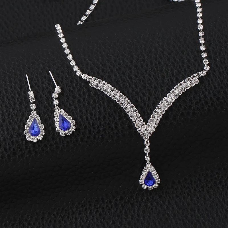 TREAZY Royal Blue Crystal Bridal Jewelry Sets Silver Plated Rhinestone Necklace Earrings Set for Women Prom Wedding Jewelry Sets
