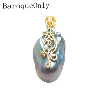 

BaroqueOnly Zircon inset flower design natural pearl unique pendant deep color pearl for women gifts PZG