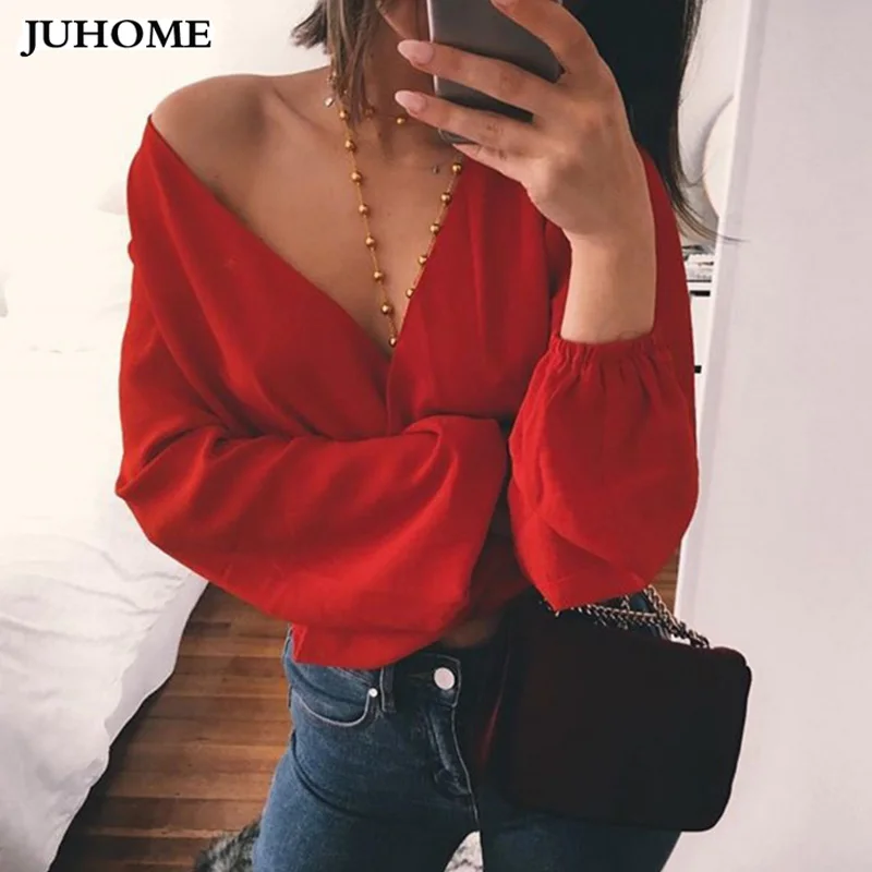Skup 2018 duży rozmiar luźne New Arrival kobiety Lata Szyfonu Bluzki V neck Kr oacute;tki Koszule czerwony biały czarny Styl Casual Bluzki Łuk topy