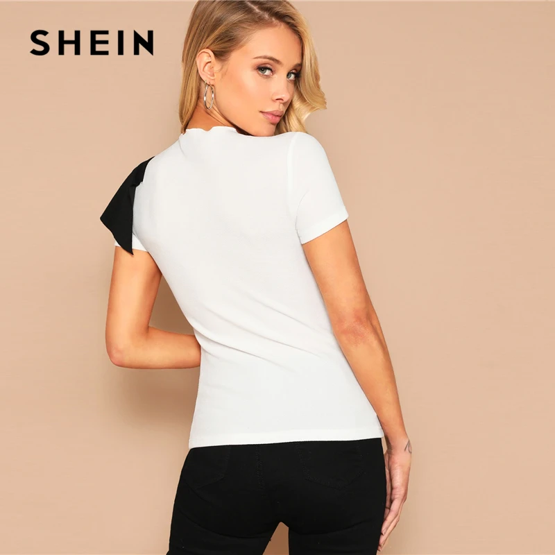 SHEIN الأبيض انتفض تريم اثنين لهجة المحملة الصيف حزب T قميص المرأة الوقوف طوق كم قصير نحيف صالح عالية الشارع التي شيرت قمم SHEIN الأبيض انتفض تريم اثنين لهجة المحملة الصيف حزب T قميص المرأة الوقوف طوق كم قصير نحيف صالح عالية الشارع التي شيرت قمم