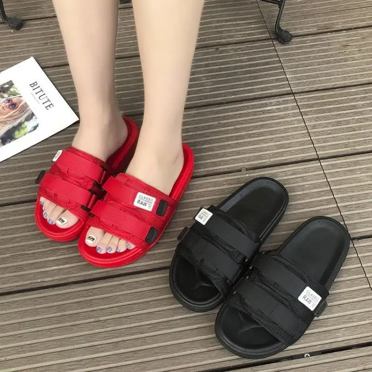 

Red Black Mesh Cotton Upper Slides Two Bag Buckle Shoes Woman Peep Toe Slip On Zapatos De Mujer Summer Girl Beach Shoes Designer
