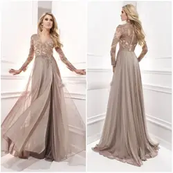 Элегантный Линия V шеи вечернее платье с кружевными аппликациями шифон на заказ длинное платье для выпускного Vestido Longo