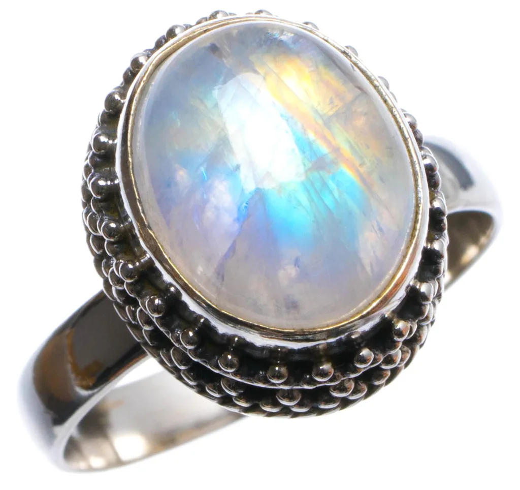 

Natural Rainbow Moonstone Handmade Unique 925 Sterling Silver Ring, US size 8.75 X2694