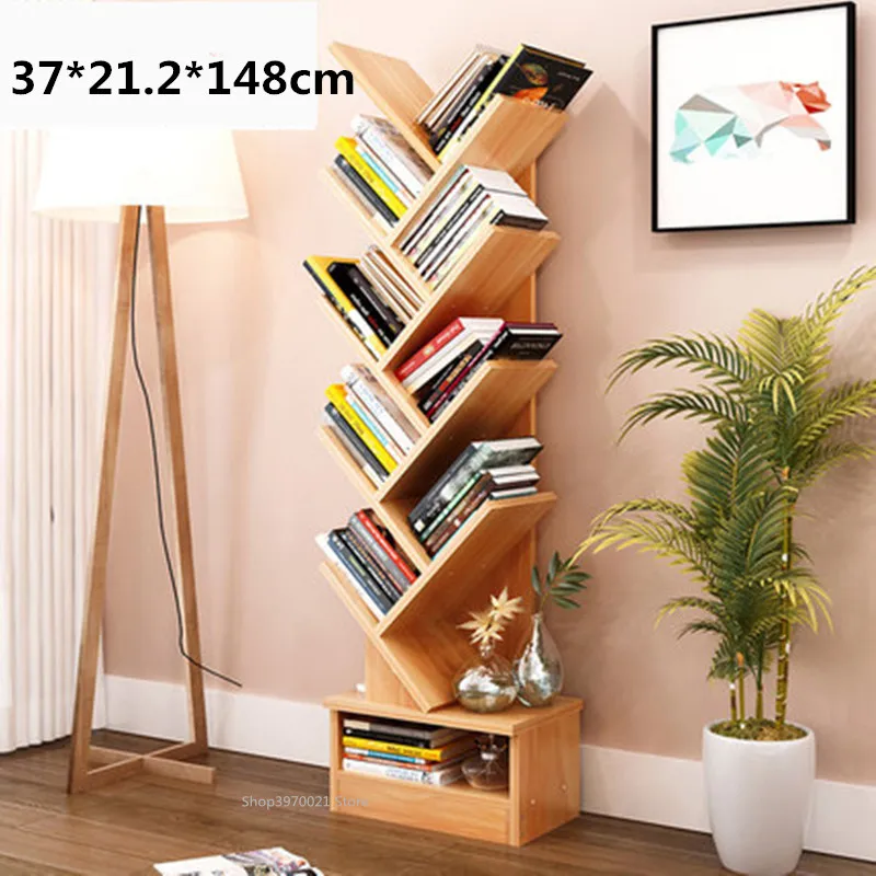 Modern 5-9-Tier Office Bookcase Wood Bookshelf Tree Storage Shelf Floor Standing Bookcase Organizer for Living Room - Color: 9