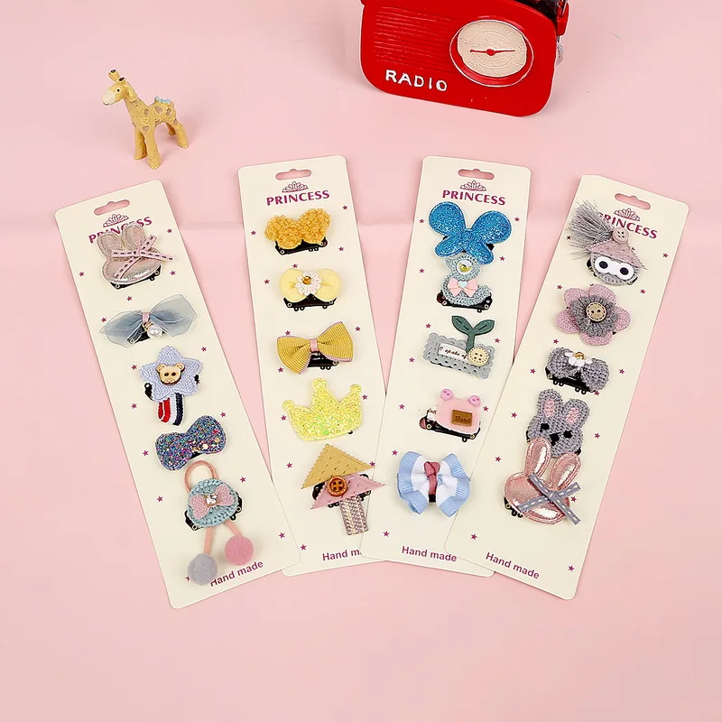 

5PCS/Pack Cartoon Crown Bow Rabbit Girls Cute Hairpins Handmade Princess Barrettes Hair Clips Headbands Kids Hair Accessories