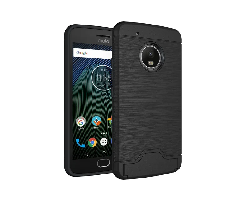 Чехол для телефона moto rola G5 Plus задняя крышка PC+ TPU ударная матовая текстура подставка слот для карт чехол для мото G5 плюс держатель для карт - Цвет: Черный