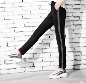 

Black Casual Pants Women Harem Striped Pants For Women Pantalon Femme Pantalones Mujer Cintura Alta Trousers Female GAREMAY