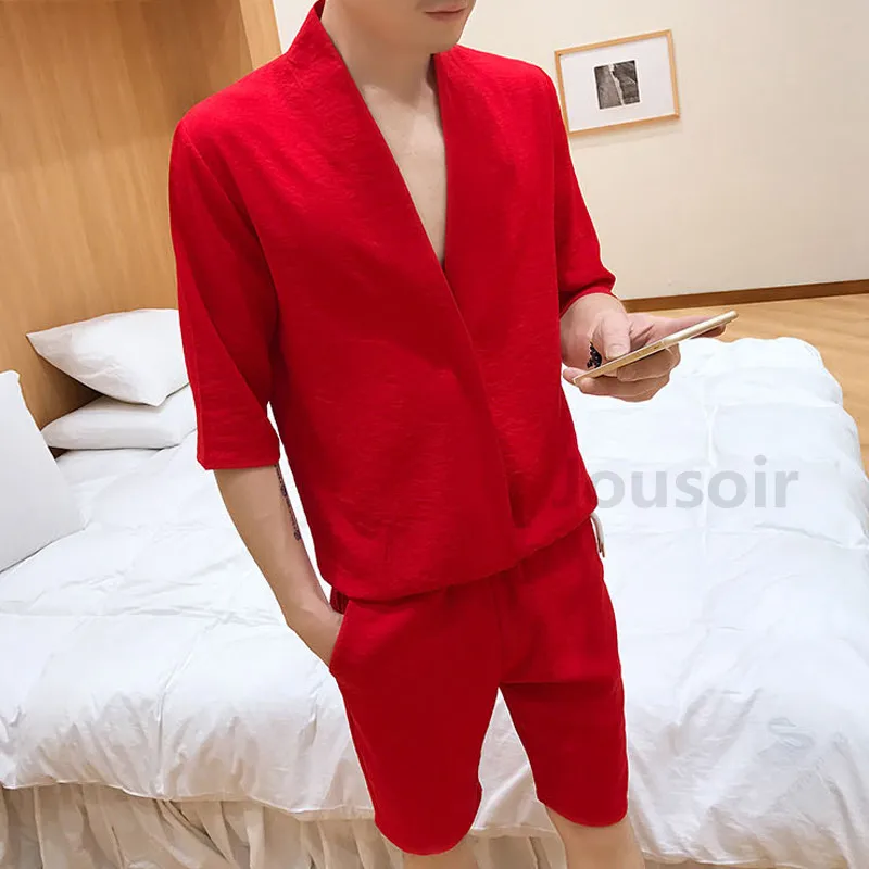 Летний корейский костюм красный пряжки Для мужчин костюм Disco парикмахер Мода два комплекта CD5