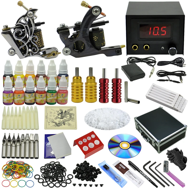 

OPHIR 355pcs/set Pro Power Supply Tattoo Kits for Body Art 2 Rotary Tattoo Machine Guns 12 Color Tattoo Inks Pigment #TA073