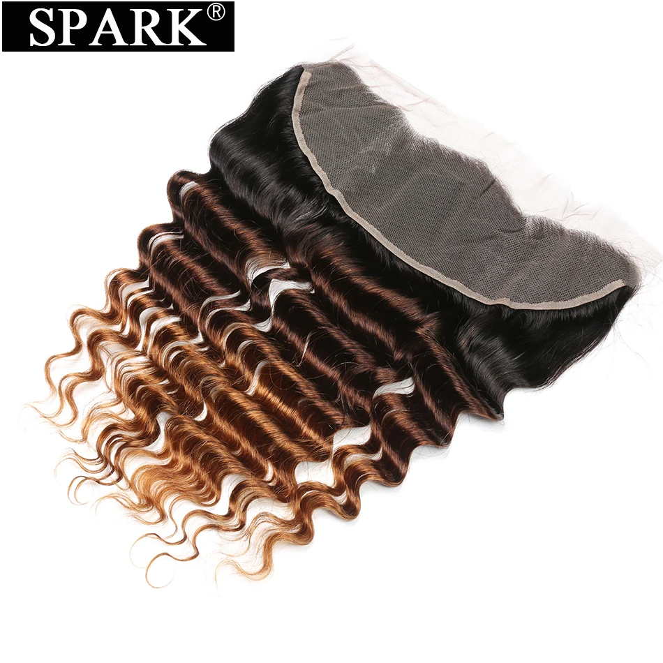 Spark Hair Ombre Brazilian Loose Deep Wave 13x4 Swiss Lace Frontal Closure Free Part Remy Human Hair Closure 1B/4/30 Color