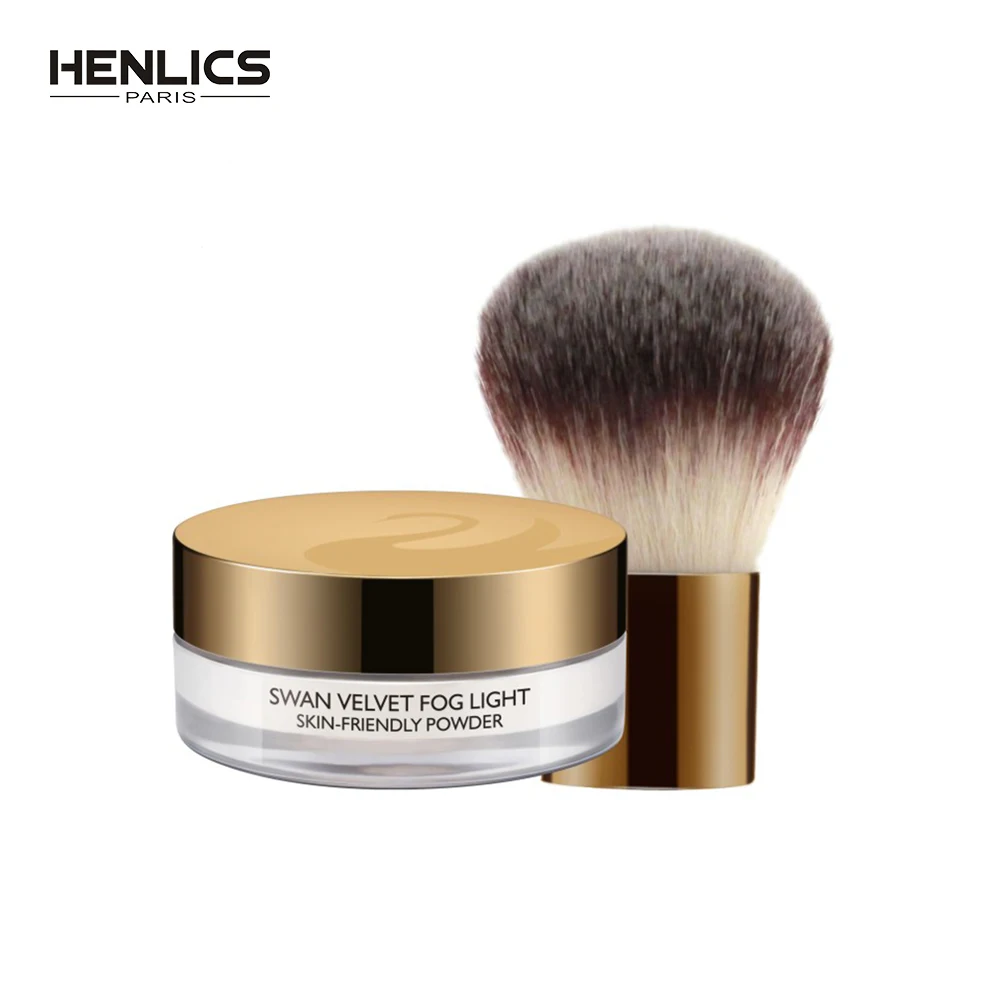 

HENLICS 2pcs/set 24 Hour Long Lasting Velvet Loose Powder Concealer with Makeup Brush Oil-control Loose Mineral Makeup Powder