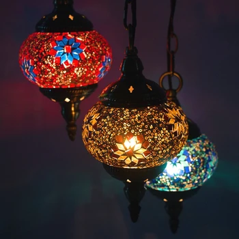

Bohemia Turkish pendant light led stained glass Mediterranean kitchen bar entrance corridor balcony hanging lamps