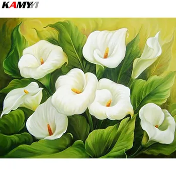 

Full Square Round 5D White Russia lily Flower Diamond Painting for Room Cross Stitch DIY Diamond Mosaic Popular Handmade Craft
