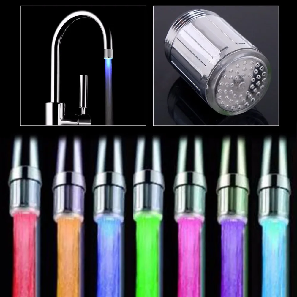 

LED Water Faucet Light Led Glow Shower Stream Tap universal adapter Multi Colors Changing waterfall Kitchen Bathroom Accessory