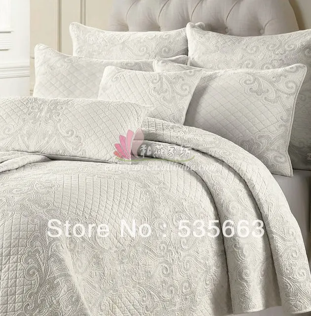 US 115 0 Free Shipping 100 Cotton Full Queen Size Quilted White Bedspread Sets Quilted Bed Cover Sets White Embroidered Bedspread Sets In Bedding