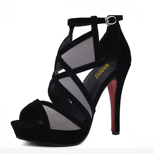 Black 322-13 Dijigirls/Новые дизайнерские женские босоножки женская летняя обувь сандалии-гладиаторы на платформе Высокие каблуки укороченные прошитой открытым носком Сандалии для девочек 9 zapatos mujer туфли женские на каблук - Цвет: Black 322-13