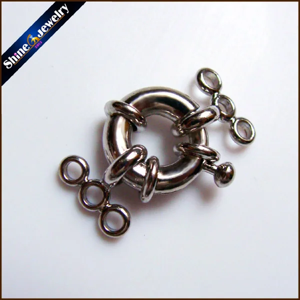 

5PCS 3 Strings White Gold Plated Spring Ring Clasp 13mm DIY Claw Jewelry Hooks Pearl Necklace/Bracelet Connector Lobster Clasp