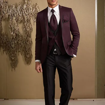 

Male Red Terno Masculino Blazer costume homme Slim Mens Suit 2017 burgundy Wedding Suits For Men 3 Pieces (jacket+pants+Vest)