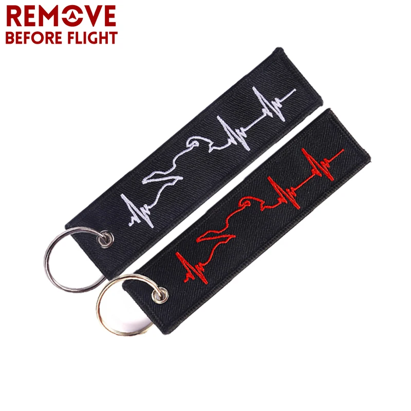 

Remove Before Flight Biker Heartbeat Keychain Luggage Tag portachiavi Embroidery Key Ring chaveiro for Motorcycle Key Chains 2PC
