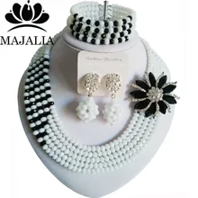 Мода в Африканском нигерийском стиле на свадьбу бусы ювелирный набор белый кристалл колье, Свадебные украшения наборы JWN-000563