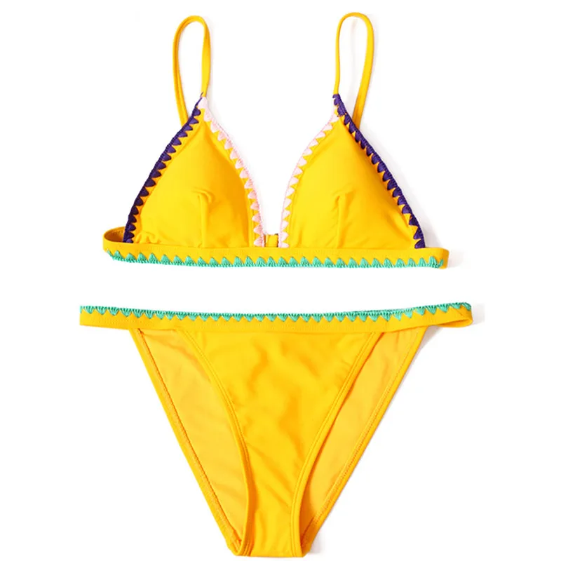 

Sexy Large Size Embroidered Swimwear Beach Tankini Bikini Set Summer Women Swimsuit High Quality Padded Female Bathing Suit