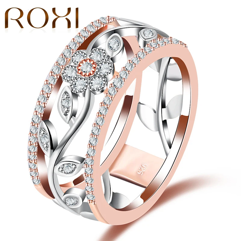 

ROXI Geometric Crystal Ring Rose Gold Silver Color Flower Rings Wedding Engagement For Women 925 Finger Ring Jewelry Anillos