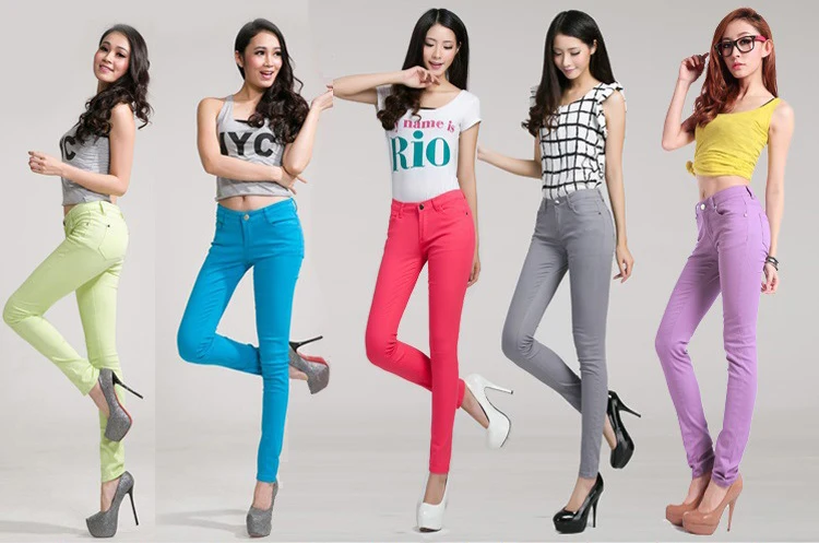 2019 женские джинсы для женщин конфеты брюки девочек узкие джинсы дамы эластичный тонкий штаны карандаш со средней посадкой полной длины