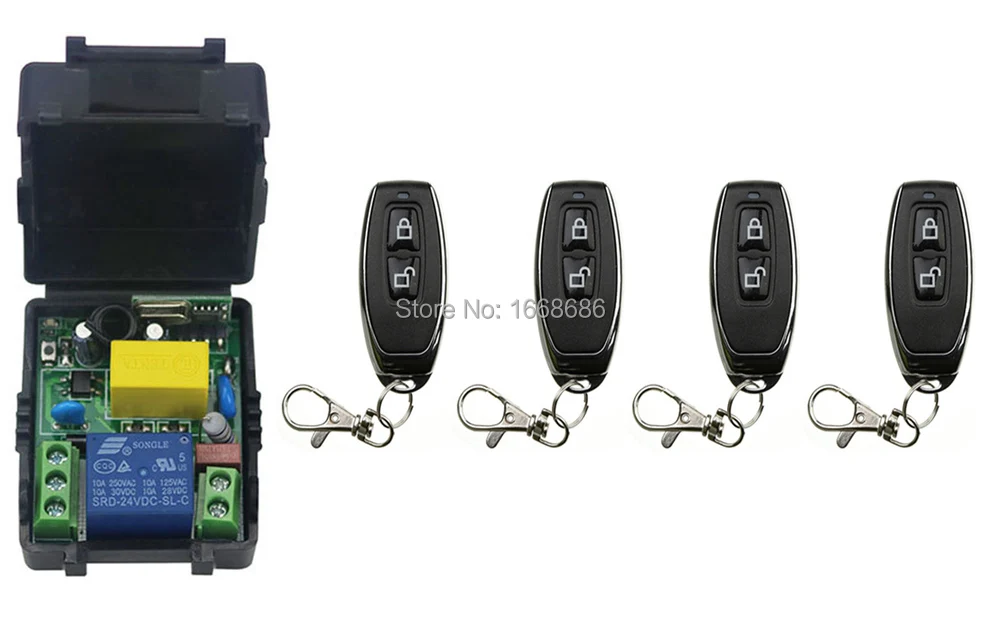 

High quality New AC220V 1CH 10A RF Wireless Remote Control Switch teleswitch With 4pcs metal Transmitter For Learning code