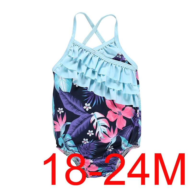Цельнокроеные купальники с принтами цветов для маленьких девочек, детская одежда для пляжа, купальник, летняя детская одежда для плавания на подтяжках - Цвет: B 18-24M
