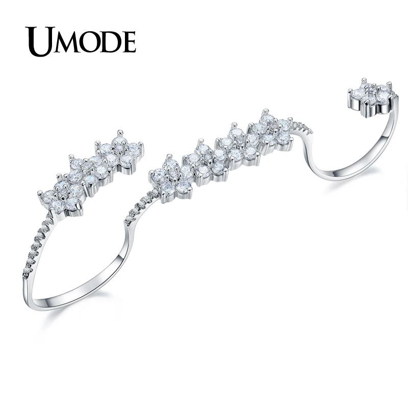 UMODE, абсолютно новые, белые, золотые, великолепные, регулируемые, микро имитация, проложить четыре пальца, кольца для женщин, ювелирные изделия AUR0304