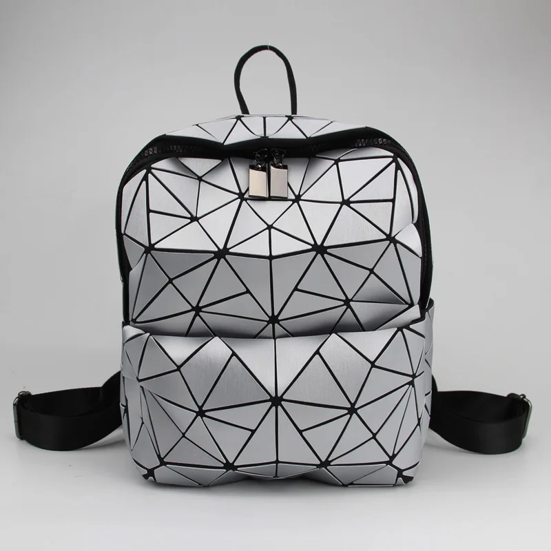 Женский рюкзак геометрический лоскутный рюкзак для девочек-подростков школьная сумка голографический рюкзак маленькие рюкзаки Mochila - Цвет: Silver