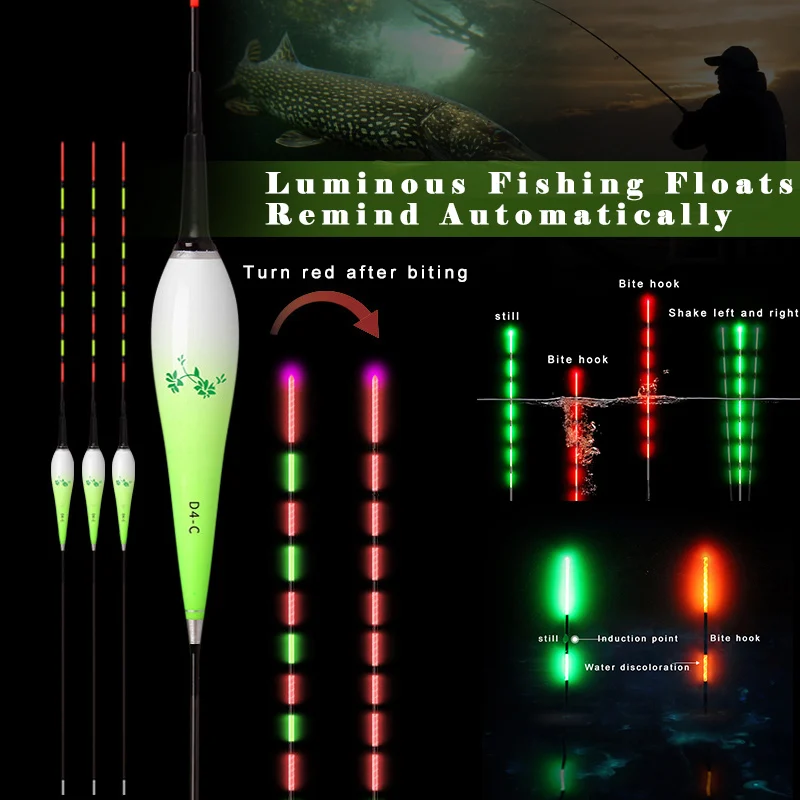 

3 Pcs Smart Fishing Float LED Light Night Luminous Fishing Floats Remind Automatically MC889