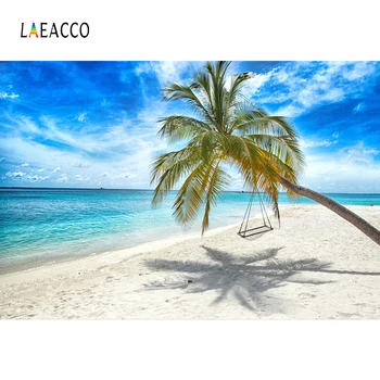 

Laeacco Summer Blue Sky Sea Beach Palms Tree Scenic Photography Backgrounds Customized Photographic Backdrops For Photo Studio