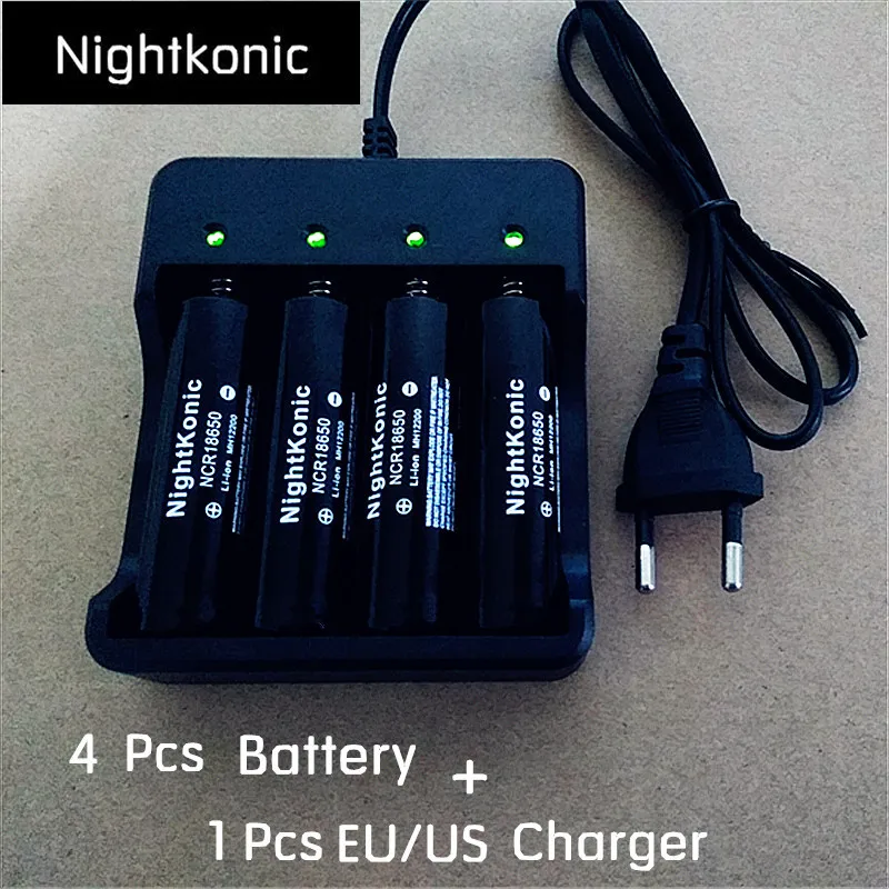 

Nightkonic 4 PCS18650 battery + 1 PCS (EU/US) 4 slot Charger Original 3.7V Li-ion Rechargeable Battery Black