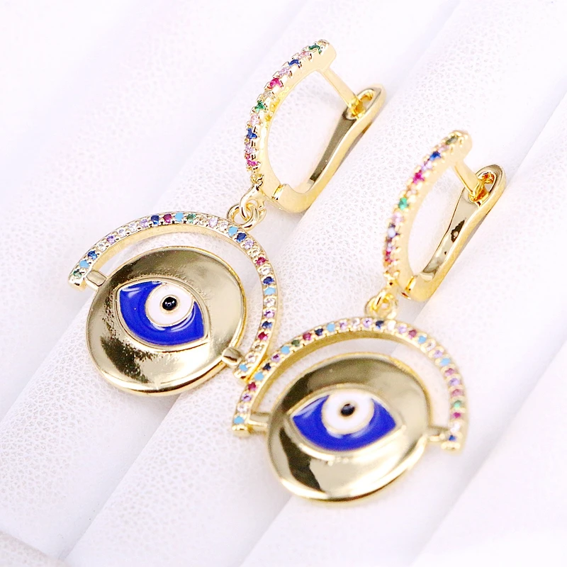 

3Pairs, Gold filled hollow eye/star Crystal Drop Dangle Earrings Colorful CZ Earrings