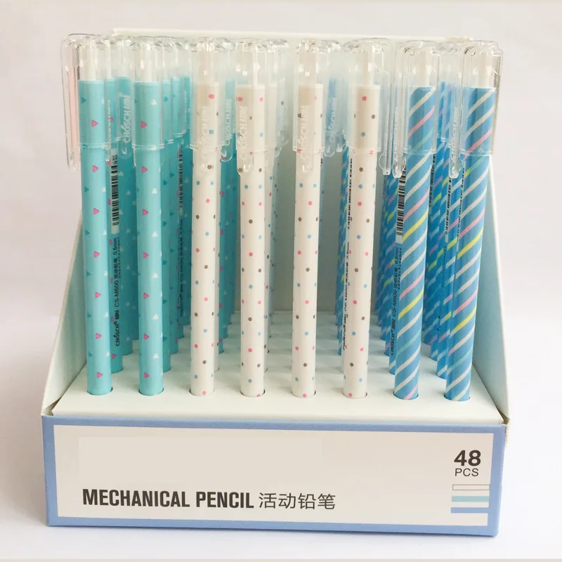 

4 pcs/lot Dot Stripe Plastic Mechanical Pencil Cute Drawing Automatic Pen For Kid School Office writing Supplies Escolar