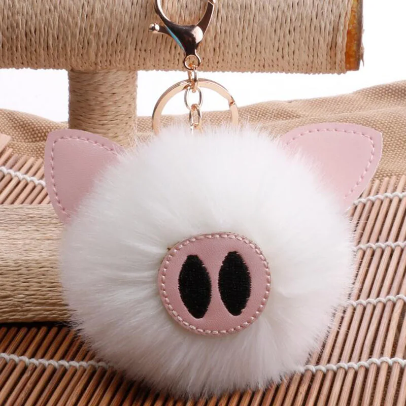 QiYuFang Cute Piggy pompón conejito llavero llaveros pom llavero conejo piel bola bolsa chapeiro pompón mujeres coche bolso llaveros QiYuFang Cute Piggy pompón conejito llavero llaveros pom llavero conejo piel bola bolsa chapeiro pompón mujeres coche bolso llaveros